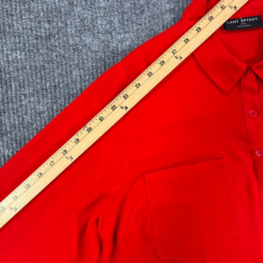 Lane Bryant Womens Plus Size 18/20 Red Button Front Roll Tab Long Sleeve Blouse - Picture 8 of 9